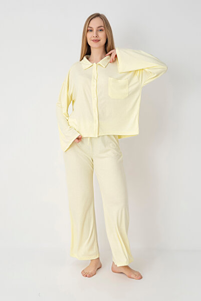 Moon Line Luna Ribana Long Sleeve Shirt Collar Women's Pajama Set