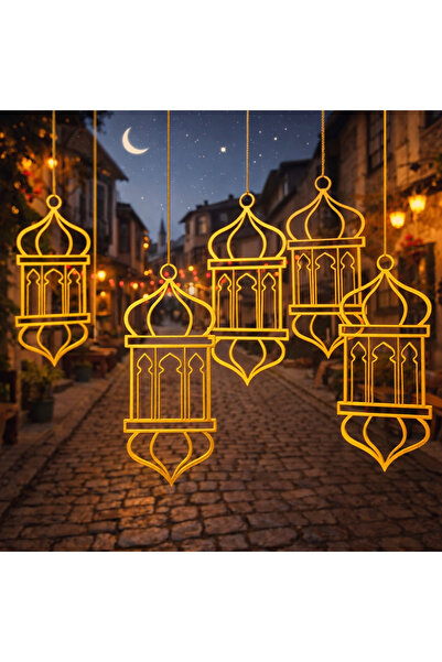 Balera Tasarım Asılabilir Altın Kandil Fener Ramazan Süsü