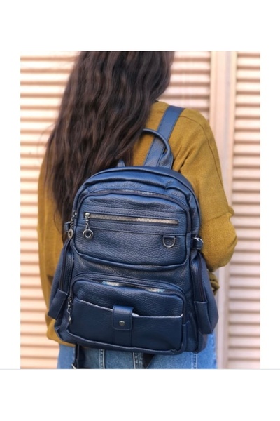 eranora Samilon Multi-Compartment Washed Leather Women's Backpack Navy Blue