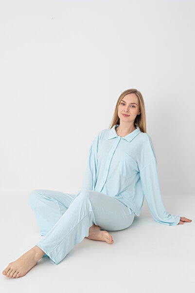 Moon Line Luna Ribana Long Sleeve Shirt Collar Women's Pajama Set