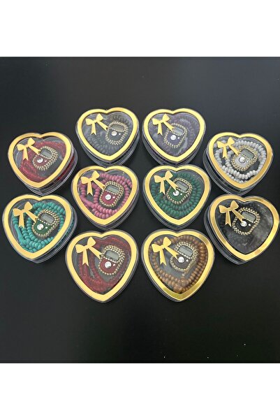 SHR 10’lu Mix Renk Taşlı Zikirmatik Tesbih Seti – Kalpli Mika Kutuda Hac, Umr...