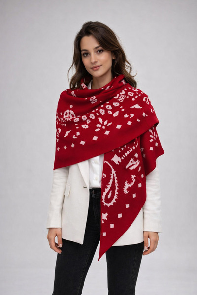 Sebir Moda Patterned Double-Sided Knitwear Triangle Shawl