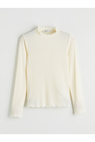 LC Waikiki New season from gulis gi̇yi̇m ecru ruffled high neck women's bodysuit