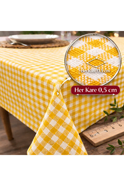 serelya مفرش طاولة أصفر منقوش، مفرش نزهة منقوش - مفرش طاولة أصفر منقوش - قماش...