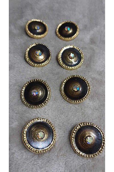 ILCARE Gold Plated Stone Inlaced Metal Button 30 Size 20 mm 8 Pieces