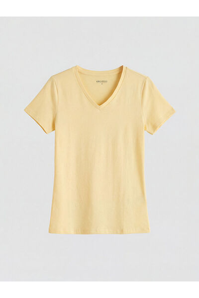 LC Waikiki New Season from Güli̇s Gi̇yi̇m Yellow V-Neck Women's T-Shirt
