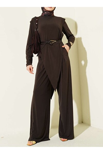 Burcia Asymmetrical Segmented Belted Sandy Double Set
