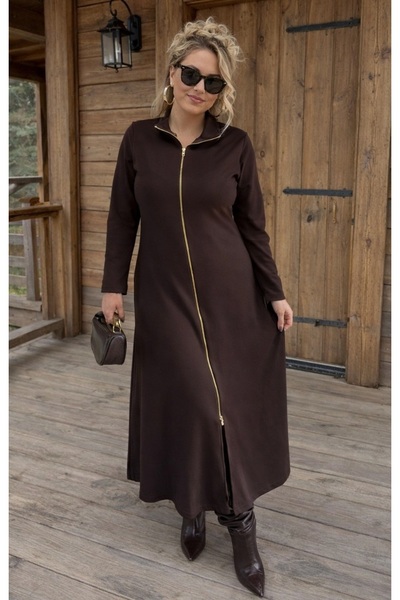 FOR ESRA BIG TREND Women's Plus Size Zipper Front Slit Long Sleeve Stretchy M...