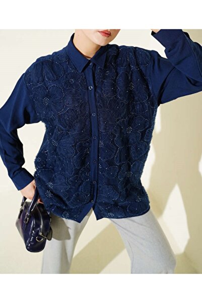 Burcia Tulle Floral Stone Embellished Shirt