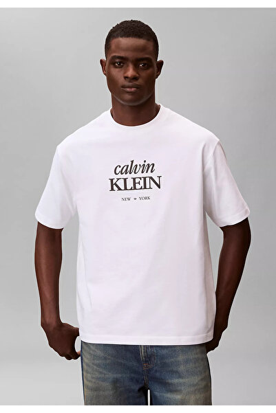 Calvin Klein Men's Crew Neck Letter Patterned Short Sleeve White T-Shirt Lv04...