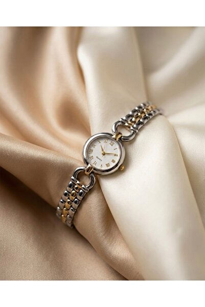 KLISHE Butik ساعة نسائية من الفولاذ باللون الذهبي والفضي مع أرقام رومانية وحز...