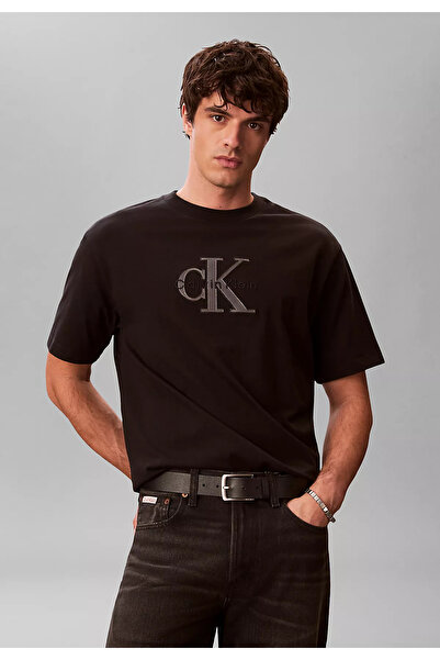 Calvin Klein Men's Short Sleeve Ck Lettering Detail Crew Neck Black T-Shirt L...