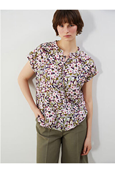 LC Waikiki Modanova Sezon Green Tie-Detail Collar Floral Blouse