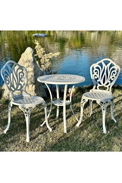 hascollection alimunyum döküm 1 adet 60 cm masa 2 adet sandalye beyaz