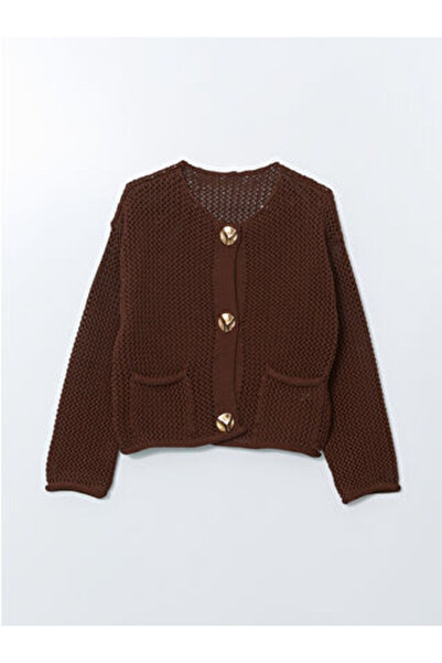 LC Waikiki Modanova Sezon Brown Crew Neck Lace-Like Knit Women's Knitwear Car...
