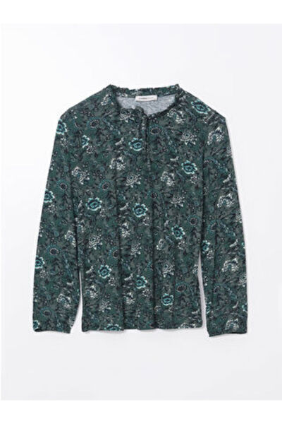 LC Waikiki Modanova Sezon Green Tie-Detail Collar Floral Blouse