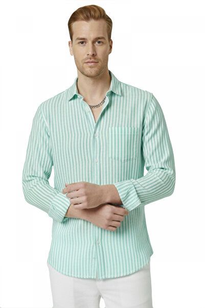 DeepSEA Green Slim Fit 100% Cotton Striped Men's Shirt – New Season Summer Sh...