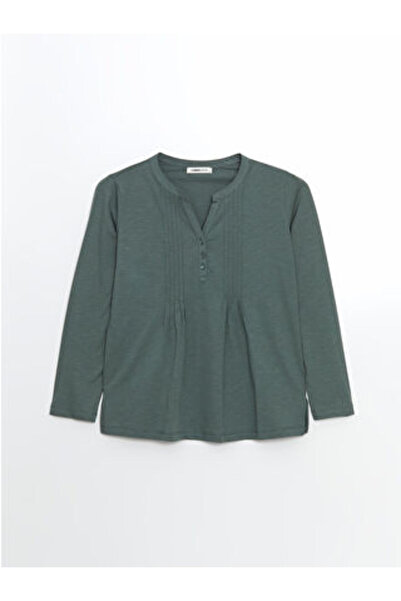 LC Waikiki Πράσινη γυναικεία μπλούζα με λαιμόκοψη καρχαρία