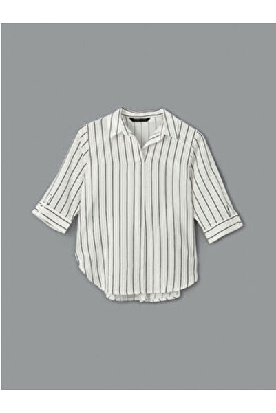 LC Waikiki Modanova Sezon White Shirt Collar Striped Women's Blouse