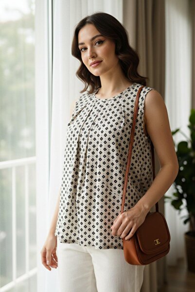 Mossta Bluză din jerseu cu imprimeu și guler rotund - Bej