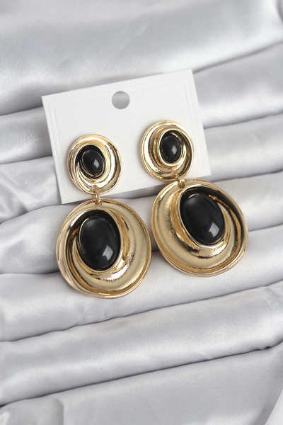 Clariss Black Dangle Drop Model Gold Color Vintage Women's Earrings