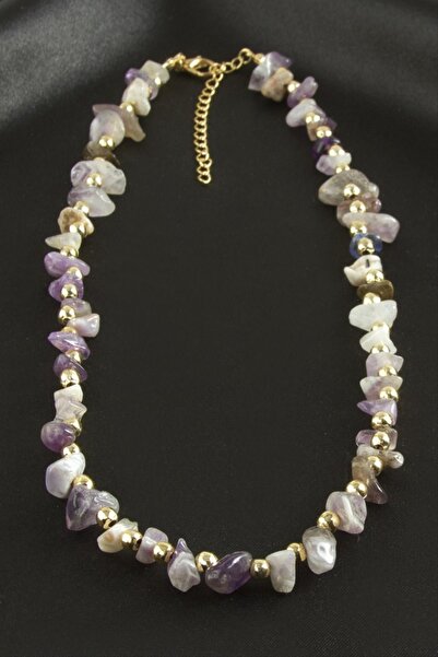 ZERO LAND Storozal Amethyst Cracked Natural Stone Necklace (63401) - Purple
