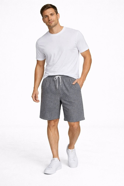 Generic Brand Men's Gingham Shorts – Elastic Waist, Lace-Up, Pockets, Summer ...