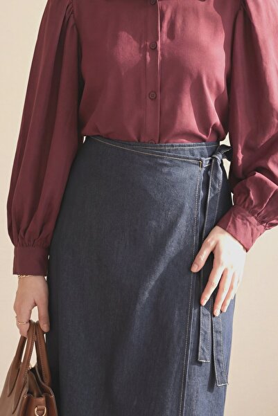 Modamorfo Double Layered Front and Side Lace-Up Zippered Denim Skirt -K.Laci