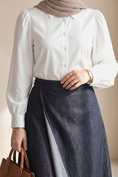 Modamorfo Double Layered Front and Side Lace-Up Zippered Denim Skirt - Dark P...