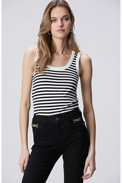 Network Siyah Beyaz Çizgili Örme Atlet