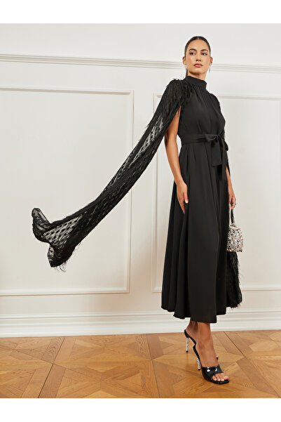 Styli Black Embellished Cape Maxi Dress