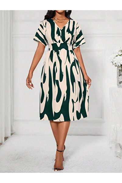 Take Two By Styli Women Green Printed Knee-Length Dress