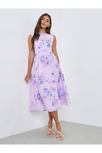 Styli Lilac Floral Sleeveless Midi Dress