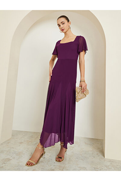 Styli Purple Square Neck A-Line Maxi Dress