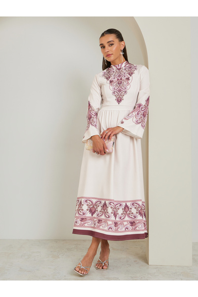 Styli White Embellished Yoke Maxi Dress