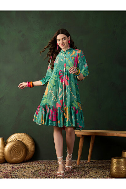 DW By Styli Printed A-Line Ethnic Knee-Length Dress