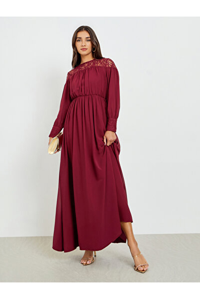 Styli Women Maroon Long Sleeves A Line Maxi Dress