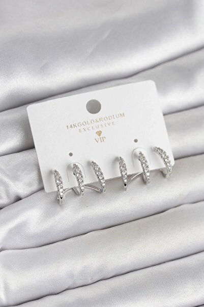 shopwave Silver Color Brass Zircon Stone Women's Earrings