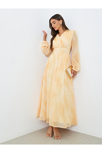 Styli Women Yellow Tie-Dye Balloon Sleeve Maxi Dress