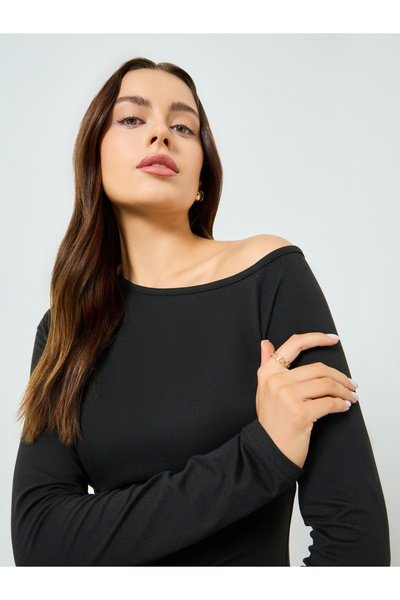 Take Two By Styli Black One Shoulder Neck Bodycon Maxi Dress