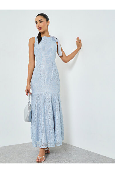 Styli Light Blue Lace Sleeveless Mermaid Maxi Dress