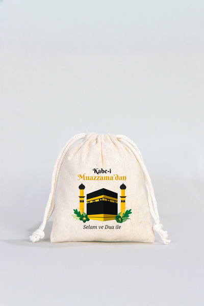 Pamusan Hac ve Umre Hediyelik Bez Kese 10x13 - Kabe-i Muazzama’dan Selam ve Dua ile 10 ADET