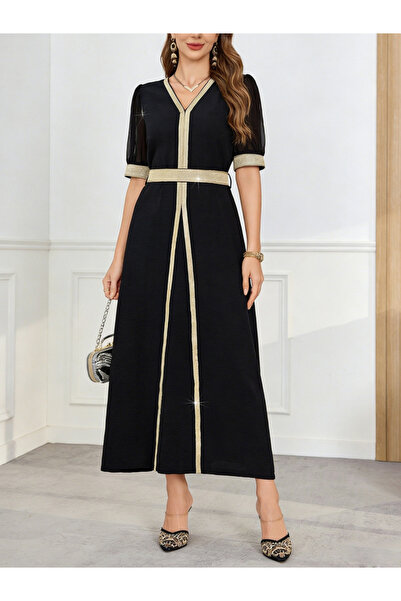 Take Two By Styli Black Contrast Trim Short Sleeve Jalabiya