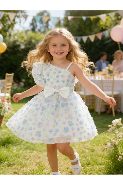 Take Two By Styli Girls White Embellished Floral Dress