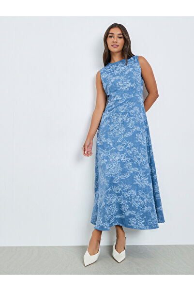 Styli Women Blue Floral Sleeveless Maxi Dress