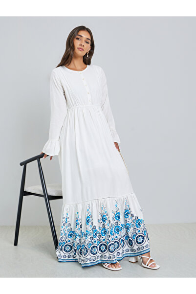 Styli Women WhiteFloral Print A-Line Maxi Dress