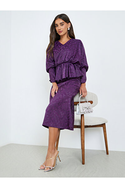 Styli Women Purple Floral Batwing Sleeves Sheath Midi Dress