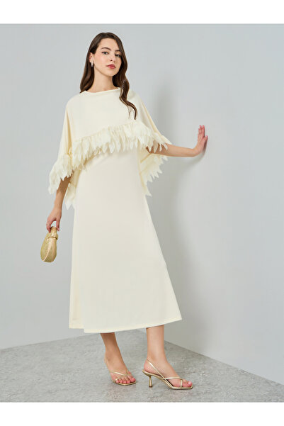Styli Yellow Fringe Trim Cape Midi Dress