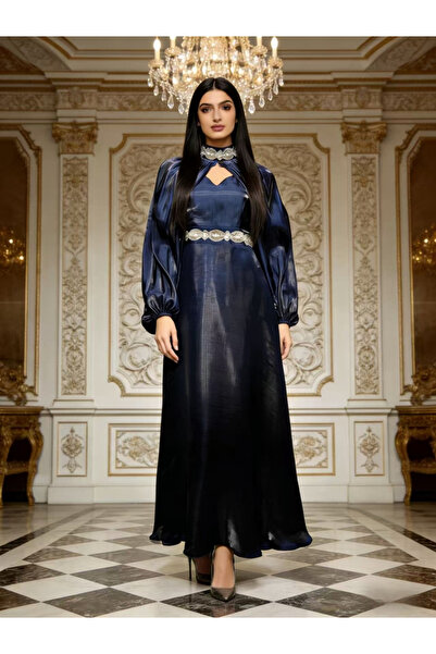 Take Two By Styli Women Navy Blue Embellished A-Line Maxi Dress