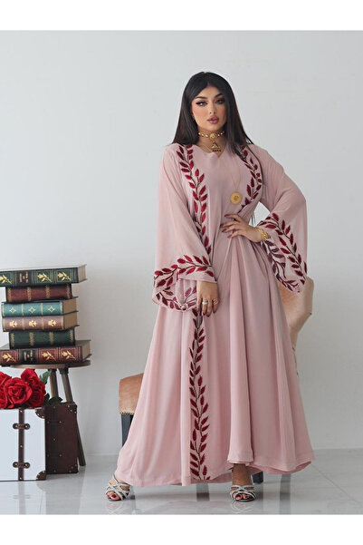 Take Two By Styli Women Pink Embroidered A-Line Jalabiya with Scarf